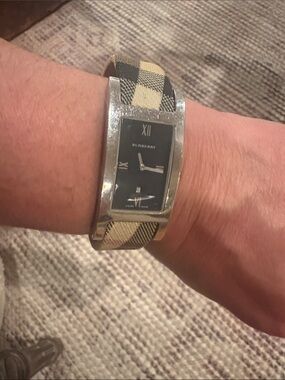 Burberry Women's Check Strap Rectangular Watch - Black Dial